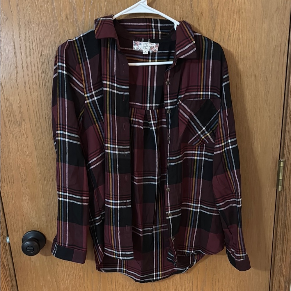 Pink Rose Burgundy and Black Plaid Shirt